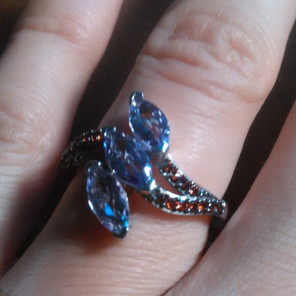 Moroccan Rose and Mozambique Garnet Trinity Twilight Sterling Silver Ring-Size 7 - Picture 4 of 16